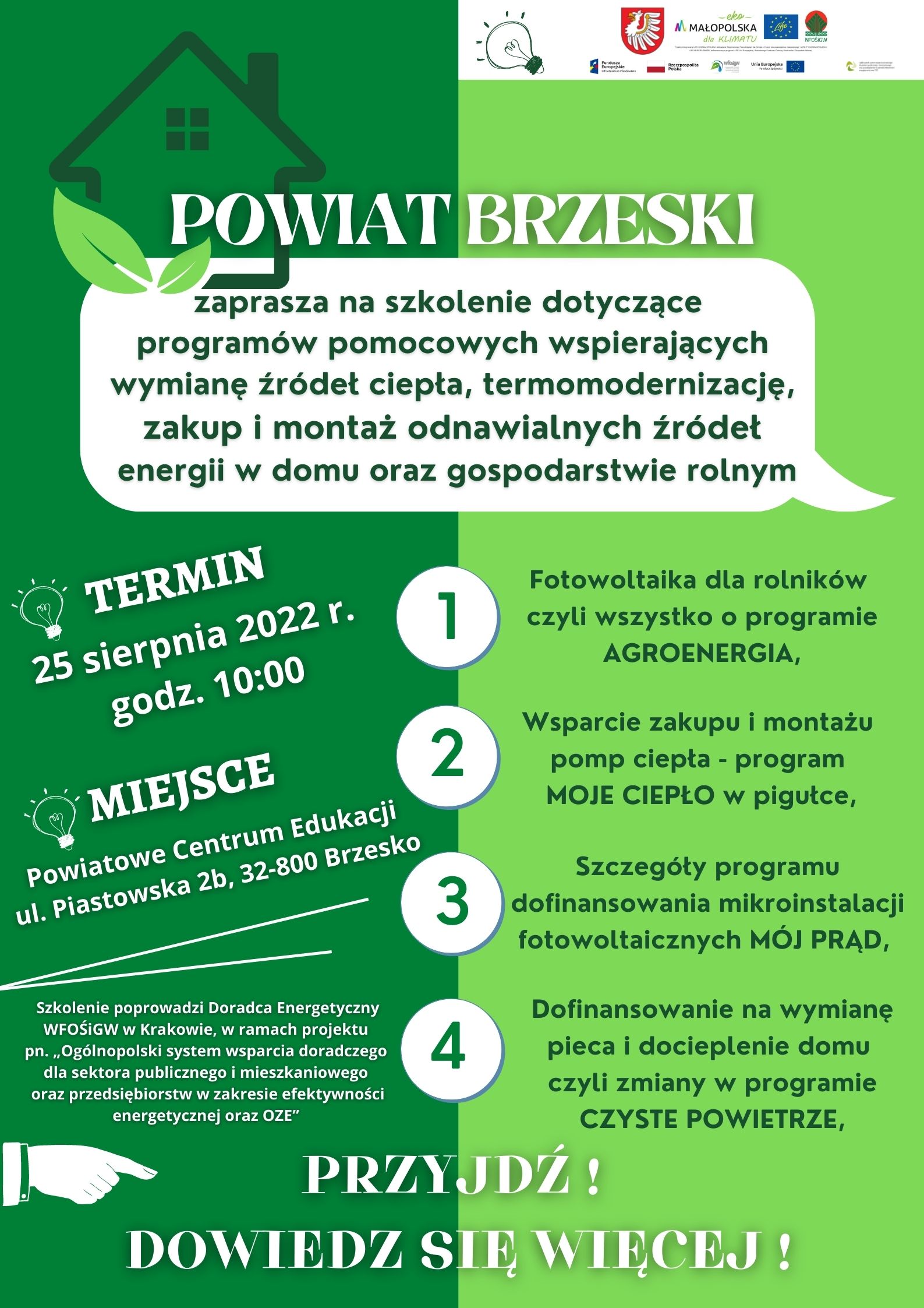 Plakat - zaproszenie na szkolenie dla mieszkańców